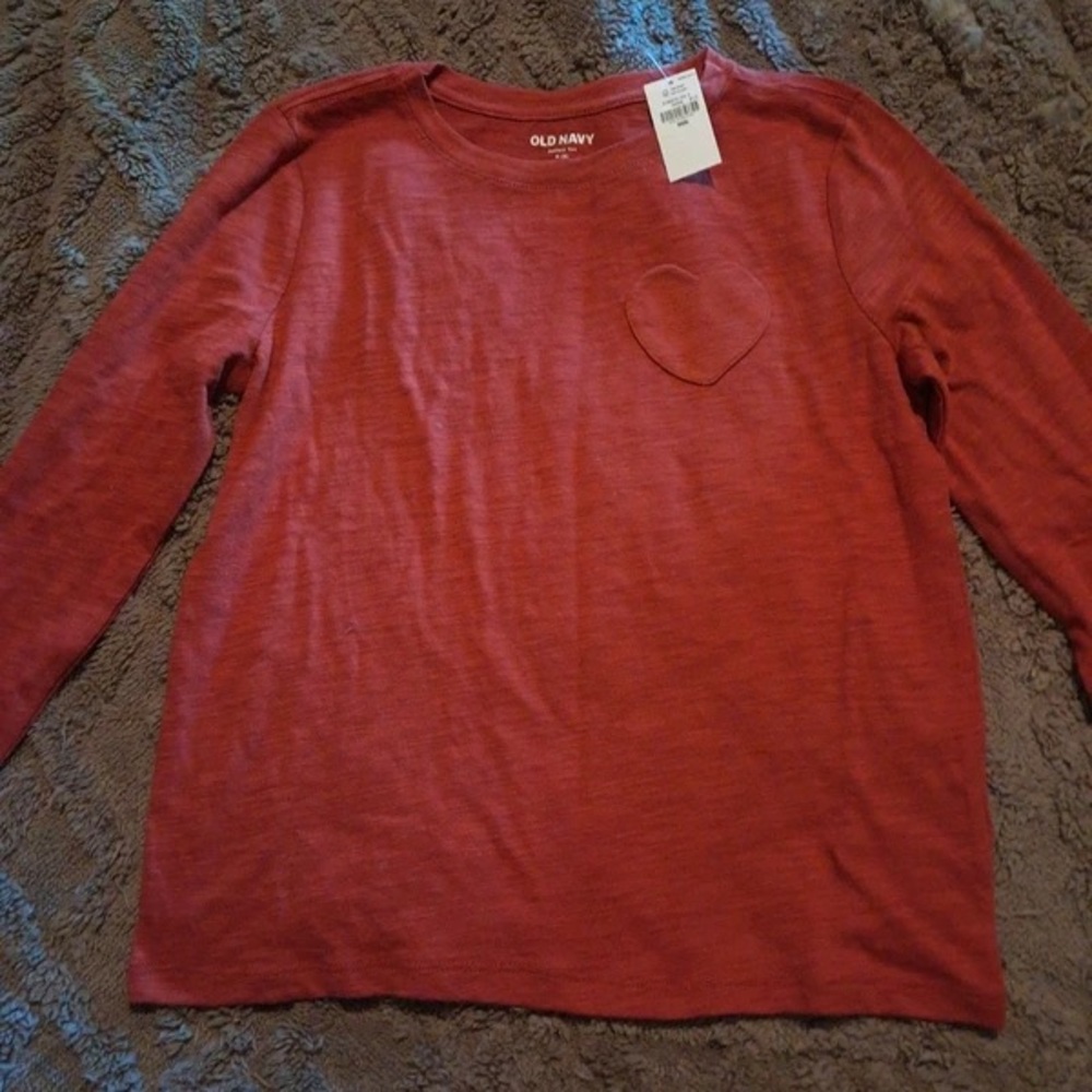 Old Navy Girls Rust Heart Pocket Long-Sleeve Top